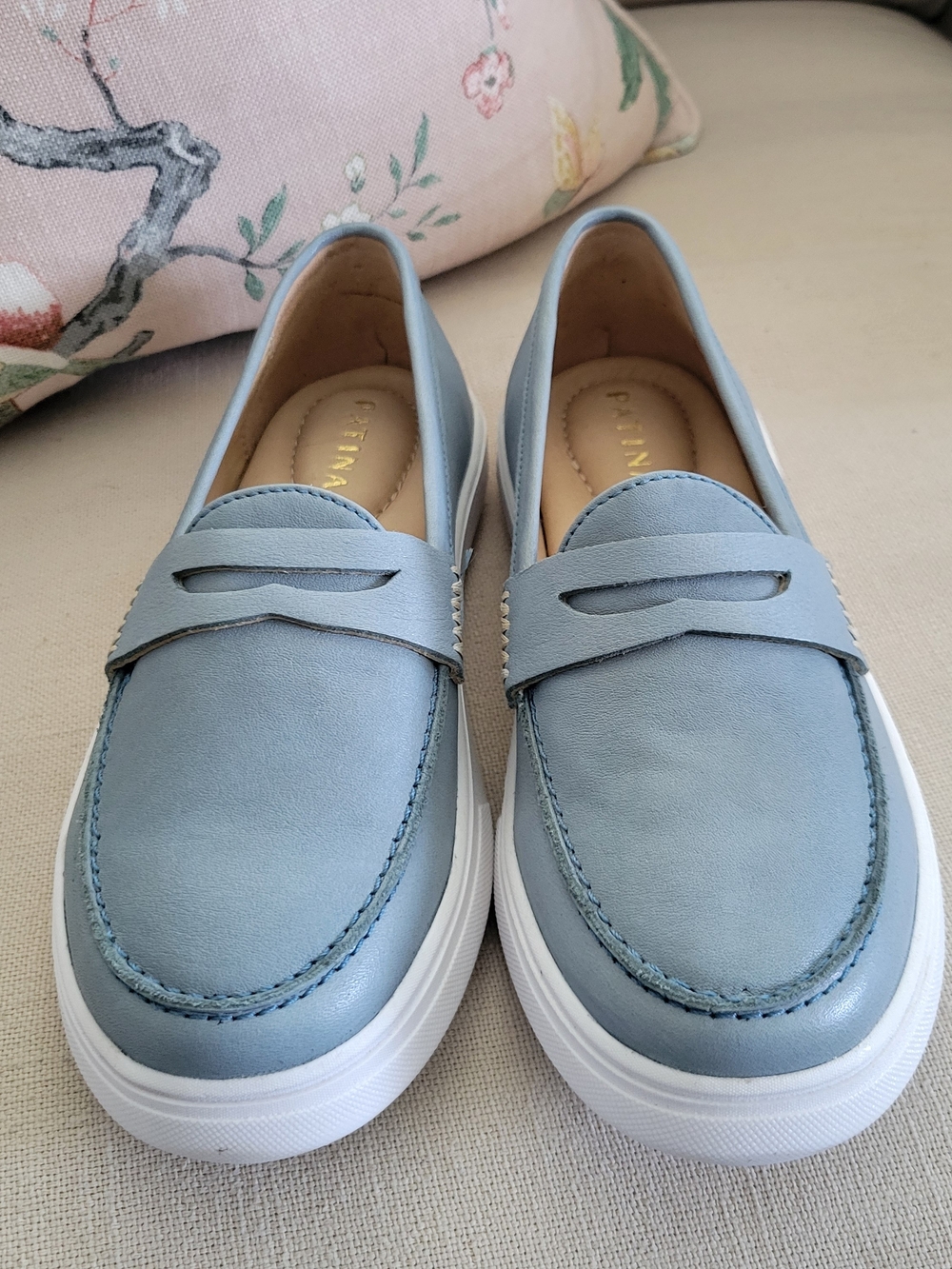 Portland Leather Patina Women's Light Blue Leather Slip-On Penny Loafers